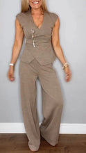 Load image into Gallery viewer, Women's Pleated Vest &amp; Pants Set – Metal Buckle Detail
