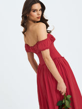 Load image into Gallery viewer, Xavy Crimson Off-Shoulder Corset Midi Dress
