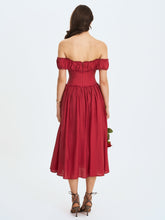 Load image into Gallery viewer, Xavy Crimson Off-Shoulder Corset Midi Dress
