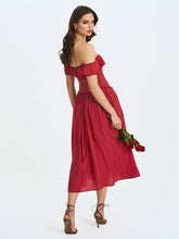 Load image into Gallery viewer, Xavy Crimson Off-Shoulder Corset Midi Dress
