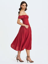 Load image into Gallery viewer, Xavy Crimson Off-Shoulder Corset Midi Dress
