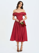 Load image into Gallery viewer, Xavy Crimson Off-Shoulder Corset Midi Dress
