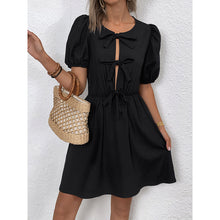 Load image into Gallery viewer, Women’s Striped Tie-Front Puff Sleeve Mini Dress
