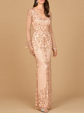 Load image into Gallery viewer, Beaded Long Sleeve V-neck Gown

