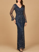 Load image into Gallery viewer, Beaded Long Sleeve V-neck Gown
