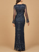 Load image into Gallery viewer, Beaded Long Sleeve V-neck Gown
