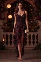 Load image into Gallery viewer, Women's Floral Print Strap Ruffle Hem A-Line Midi Dress — High-Waist Sundress
