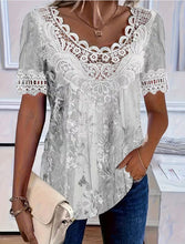 Load image into Gallery viewer, Women's Lace Patchwork Crew Neck Short Sleeve T-Shirt
