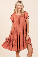 Load image into Gallery viewer, Lace Detail Ruffled Button Down Tiered Dress For Women – Romantic, Fluttering, Trendy, Elegant, Boho, Feminine &amp; Whimsical Style

