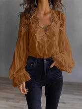 Load image into Gallery viewer, Lace-Panel Puff Sleeve Pleated Ruffle Shirt | Ballet Style
