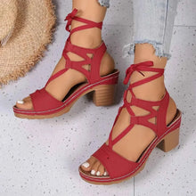Load image into Gallery viewer, Elegant Heel Block : Lace-Up Sandals
