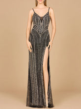 Load image into Gallery viewer, Spaghetti Strap Beaded Gown with Slit
