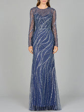 Load image into Gallery viewer, Long Sleeve Sheath Gown with Silver Beads
