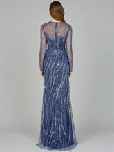 Load image into Gallery viewer, Long Sleeve Sheath Gown with Silver Beads
