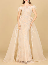 Load image into Gallery viewer, Off Shoulder Gown with Feathers
