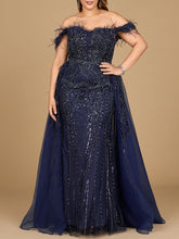 Load image into Gallery viewer, Off Shoulder Gown with Feathers
