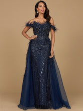 Load image into Gallery viewer, Off Shoulder Gown with Feathers
