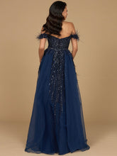 Load image into Gallery viewer, Off Shoulder Gown with Feathers
