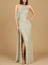 Load image into Gallery viewer, Beaded One Shoulder Dress with Train
