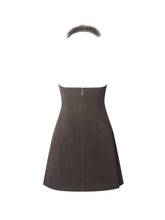 Load image into Gallery viewer, Yael Espresso Vegan Suede Faux Fur Halter Mini Dress
