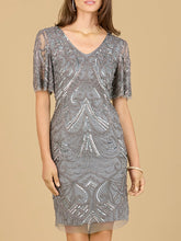 Load image into Gallery viewer, Beaded Cocktail Dress with Short Sleeves  - OUTLET
