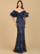 Load image into Gallery viewer, Off Shoulder Mermaid Beaded Gown with Tiered Sleeves

