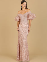 Load image into Gallery viewer, Off Shoulder Mermaid Beaded Gown with Tiered Sleeves
