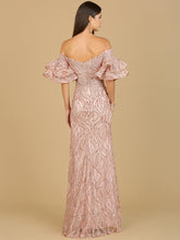 Load image into Gallery viewer, Off Shoulder Mermaid Beaded Gown with Tiered Sleeves
