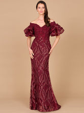Load image into Gallery viewer, Off Shoulder Mermaid Beaded Gown with Tiered Sleeves
