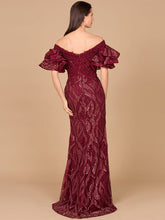 Load image into Gallery viewer, Off Shoulder Mermaid Beaded Gown with Tiered Sleeves
