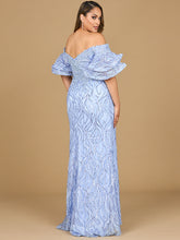 Load image into Gallery viewer, Off Shoulder Mermaid Beaded Gown with Tiered Sleeves
