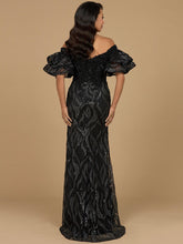 Load image into Gallery viewer, Off Shoulder Mermaid Beaded Gown with Tiered Sleeves
