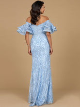 Load image into Gallery viewer, Off Shoulder Mermaid Beaded Gown with Tiered Sleeves
