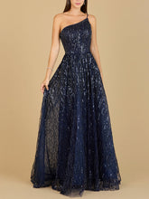 Load image into Gallery viewer, One Shoulder Navy Ball Gown
