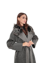 Load image into Gallery viewer, Boston Genuine Silver Fox Cashmere Blend Double-Face Coat in Grey Mélange

