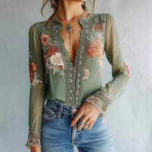 Load image into Gallery viewer, Women’s V-Neck Floral Print Blouse
