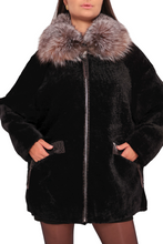 Load image into Gallery viewer, Palermo Genuine Astrakhan Silver Fox Trim Coat
