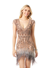 Load image into Gallery viewer, Lara 29609 - Beaded Fringe Short Cocktail Dress
