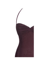 Load image into Gallery viewer, Pluma Maroon Halter Faux-Fur Trimmed Midi Dress
