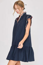 Load image into Gallery viewer, Classic Full Size Ruffled Sleeve Plus Size Dress Elegant &amp; Feminine Chic Dress Dark Navy Women Dress
