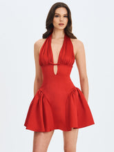 Load image into Gallery viewer, Peyton Ruby Plunging Halter Keyhole Mini Dress

