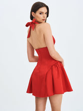 Load image into Gallery viewer, Peyton Ruby Plunging Halter Keyhole Mini Dress
