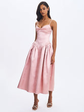 Load image into Gallery viewer, Tullia Dusty Rose Satin Ruched Midi Dress
