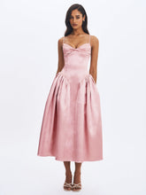 Load image into Gallery viewer, Tullia Dusty Rose Satin Ruched Midi Dress
