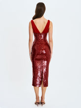 Load image into Gallery viewer, Shanelle Crimson Sequin Plunging Midi Dress
