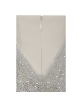 Load image into Gallery viewer, Quimera Almond Beaded Cape Halter Off-Shoulder Maxi Gown
