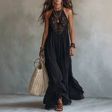 Load image into Gallery viewer, Women's Black Lace Trim Sleeveless Loose Maxi Dress
