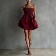 Load image into Gallery viewer, Women's Strapless Tube Mini Dress – Solid Color Elastic Waist
