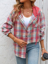 Load image into Gallery viewer, Plaid Buttoned Long Sleeve Hooded Jacket for Women – Cozy &amp; Stylish Cotton-Blend Outerwear
