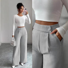 Load image into Gallery viewer, Women's High-Waist Straight-Leg Pants – Solid Color Button Detail Full Length
